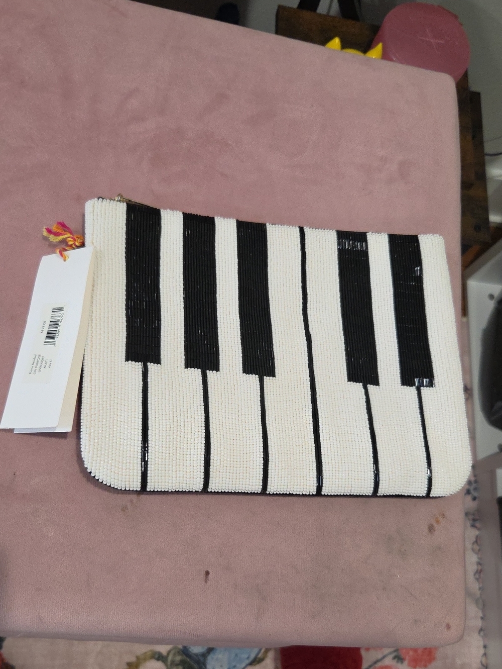 kate spade Black and White Beaded Piano Key Clutch NWT